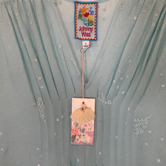 Johnny Was Seafoam Green Mini Dress Embroidered Floral Vneck S - Picture 3 of 4